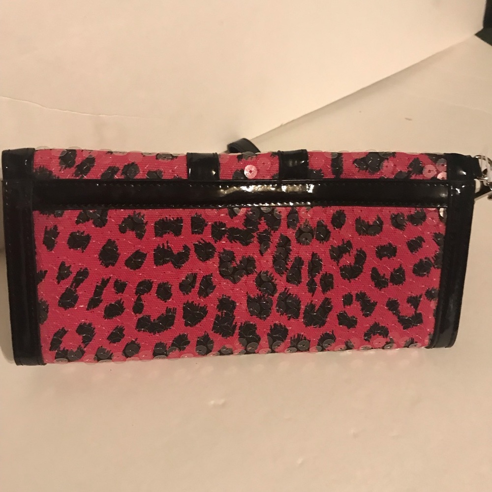 Betsey Johnson Pink leopard black sequin wallet clutch cocktail club vintage nwt - Picture 2 of 4